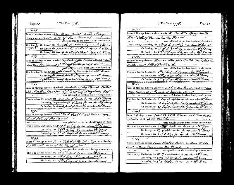 John Prior & Mary Stephens 1778 Marriage Banns Record